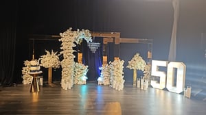 Image of Gold stainless steel backdrop frame stage design 