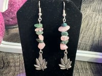 Image 1 of Pink and Green Dangle Leaf Earrings
