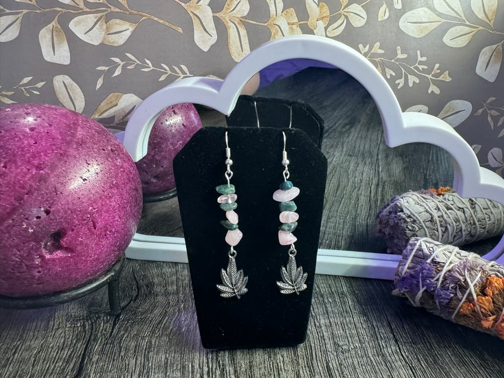 Image of Pink and Green Dangle Leaf Earrings