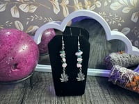 Image 2 of Pink and Green Dangle Leaf Earrings