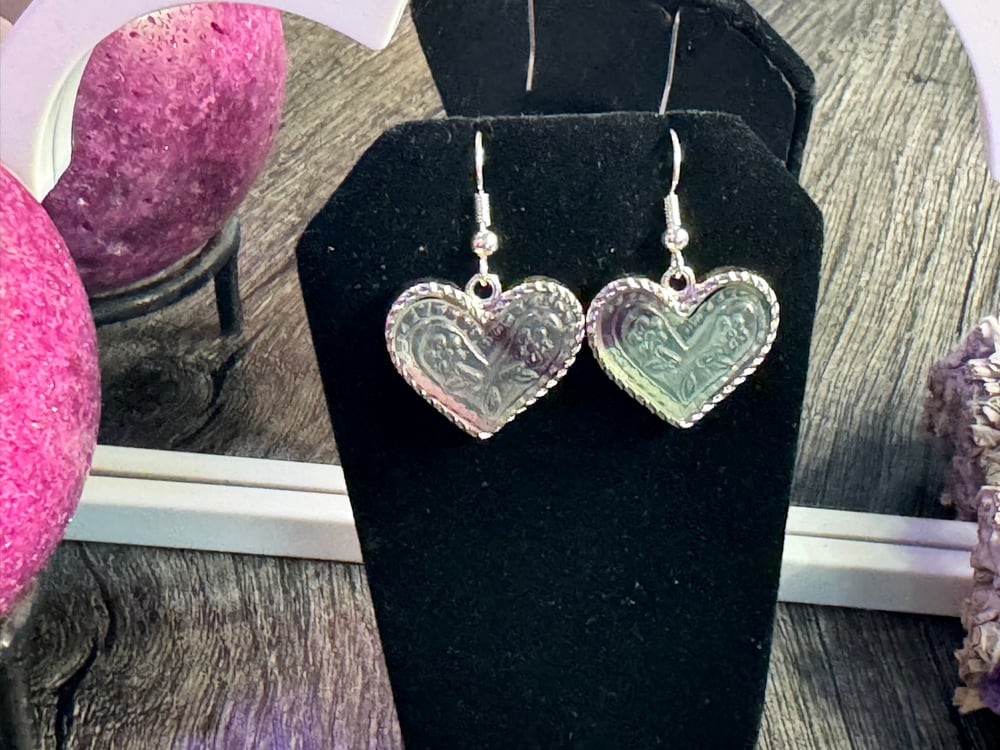Image of Silver Fluorite Heart Earrings