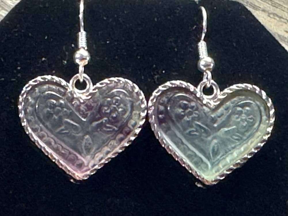 Image of Silver Fluorite Heart Earrings