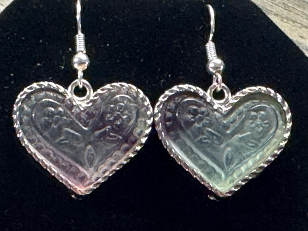 Image of Silver Fluorite Heart Earrings