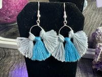 Image 1 of Gray and Blue Macrame Earrings 