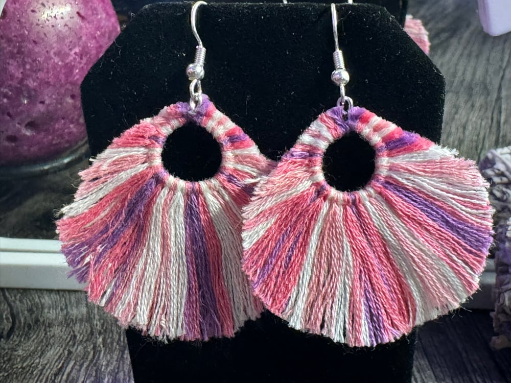 Image of Pink and Purple Macrame Earrings 