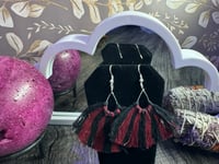 Image 1 of Maroon and Black Macrame Earrings 