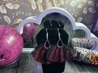 Image 2 of Maroon and Black Macrame Earrings 