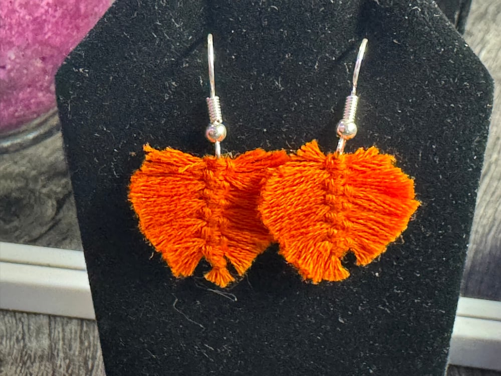 Image of Mini Orange Macrame Earrings 