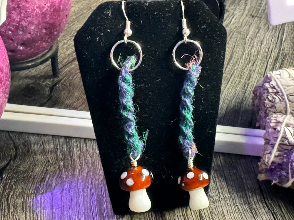 Image of Mushroom Hemp Dangle Earrings