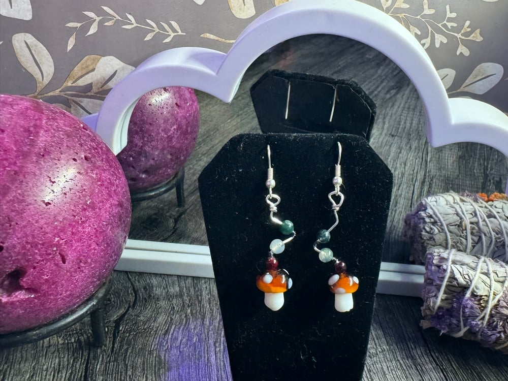 Image of Mossy Quartz Mushroom Earrings 