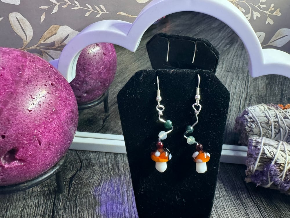 Image of Mossy Quartz Mushroom Earrings 