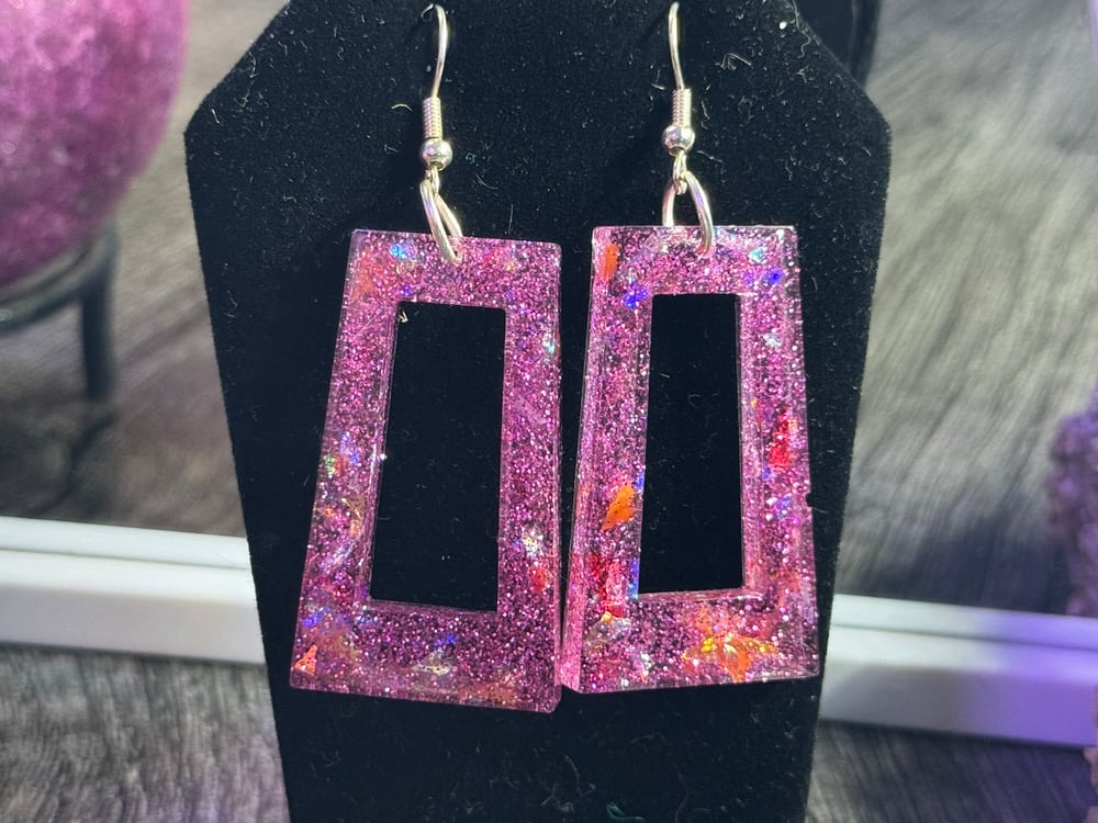 Image of Pink Rectangular Dangle Earrings
