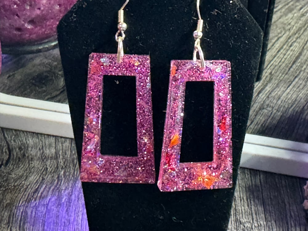 Image of Pink Rectangular Dangle Earrings