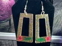 Image 5 of Gold Flower Rectangular Earrings 