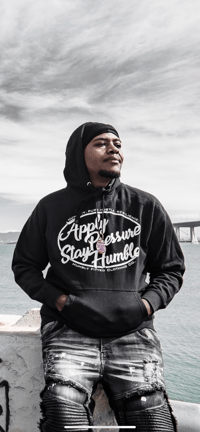 Image 1 of Apply Pressure, Stay Humble Hoodie (Black/White)