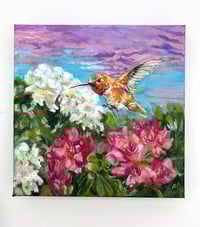Image 1 of Grandma's Garden – rufous hummingbird painting 