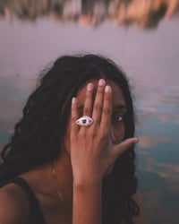 Image 2 of Darshan Handmade Silver Eye Ring - Spheres Vertical