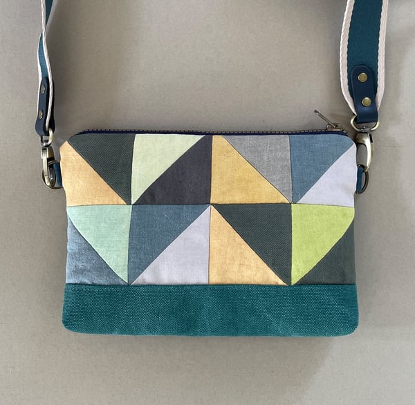 Image of Patchwork 5, shoulder bag with plant-dyed panels and crossbody strap