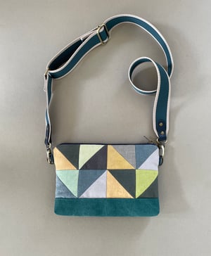 Image of Patchwork 5, shoulder bag with plant-dyed panels and crossbody strap