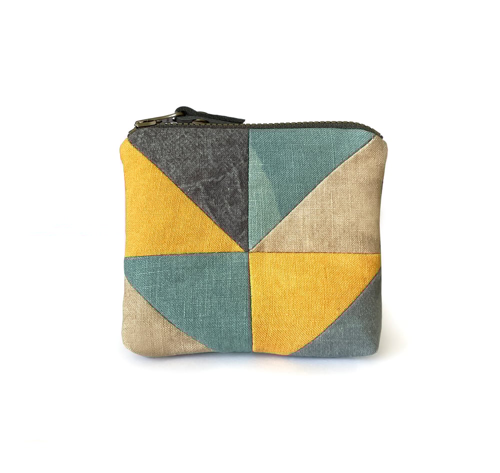 Image of Square 1 patchwork zipper bag with plant-dyed panels
