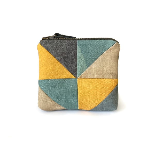 Image of Square 1 patchwork zipper bag with plant-dyed panels