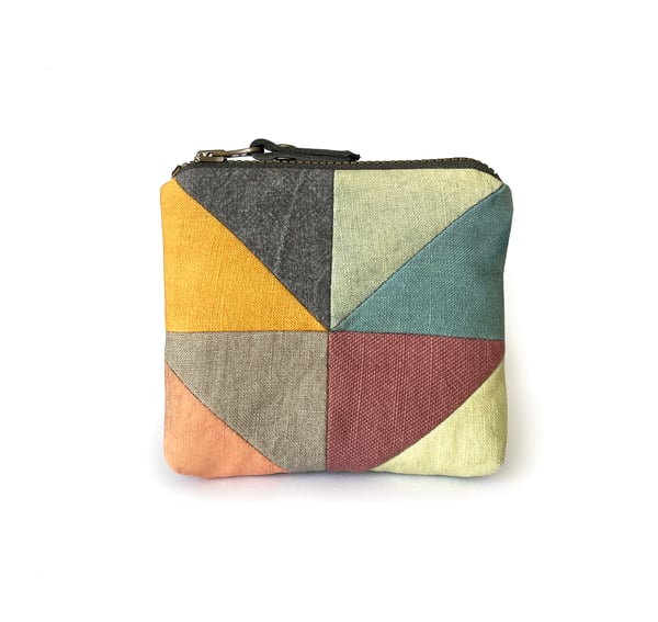 Image of Square patchwork zipper bag with plant-dyed panels