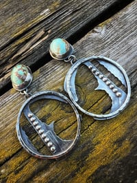 Image 1 of Silver Hoop Earrings with Turquoise 