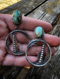 Image 5 of Silver Hoop Earrings with Turquoise 