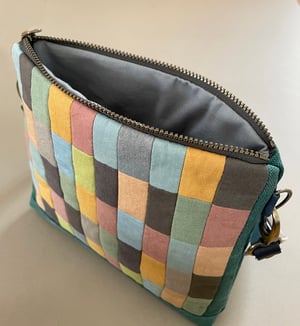 Image of Patchwork mosaic, shoulder bag with plant-dyed panels and crossbody strap