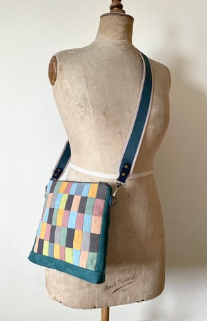 Image of Patchwork mosaic, shoulder bag with plant-dyed panels and crossbody strap