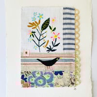 Image 3 of Artwork ORIGINAL Wall art - hand stitched textile collage - Blackbird
