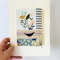 Image 5 of Artwork ORIGINAL Wall art - hand stitched textile collage - Blackbird
