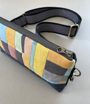 Image of Patchwork 6, slim shoulder bag with plant-dyed panels and crossbody strap