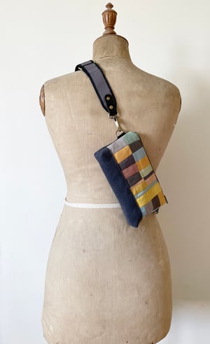 Image of Patchwork 6, slim shoulder bag with plant-dyed panels and crossbody strap