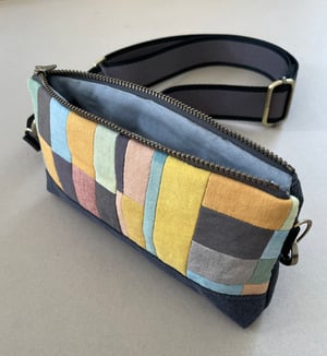 Image of Patchwork 6, slim shoulder bag with plant-dyed panels and crossbody strap