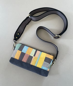 Image of Patchwork 6, slim shoulder bag with plant-dyed panels and crossbody strap