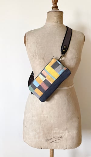 Image of Patchwork 6, slim shoulder bag with plant-dyed panels and crossbody strap