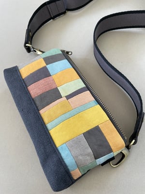 Image of Patchwork 6, slim shoulder bag with plant-dyed panels and crossbody strap