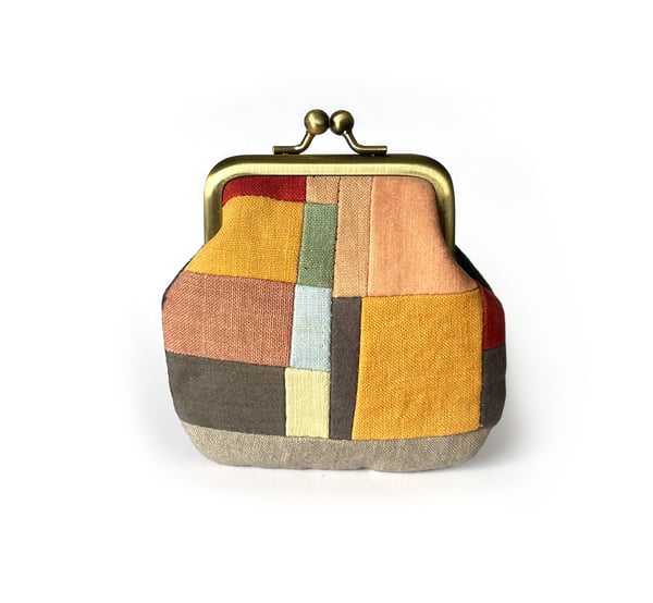 Image of Patchwork 1 kisslock coin purse with plant-dyed panels