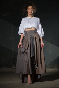 Image 1 of Asymmetrical Skirt additional belt, Party Skirt, Taffeta Skirt, High Waist Maxi Skirt