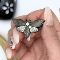 Image 2 of Glow Banemoth Enamel Pin – Gothic Moth Skull Collectible