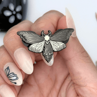 Image 3 of Glow Banemoth Enamel Pin – Gothic Moth Skull Collectible