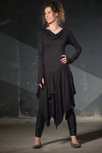 Image 1 of Long Black Asymmetrical Tunic,Tunic Sweater Women,Draped Tunic with Thumb Hole Sleevе