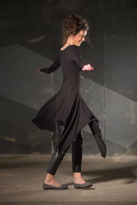 Image 2 of Long Black Asymmetrical Tunic,Tunic Sweater Women,Draped Tunic with Thumb Hole Sleevе