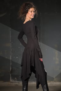 Image 4 of Long Black Asymmetrical Tunic,Tunic Sweater Women,Draped Tunic with Thumb Hole Sleevе