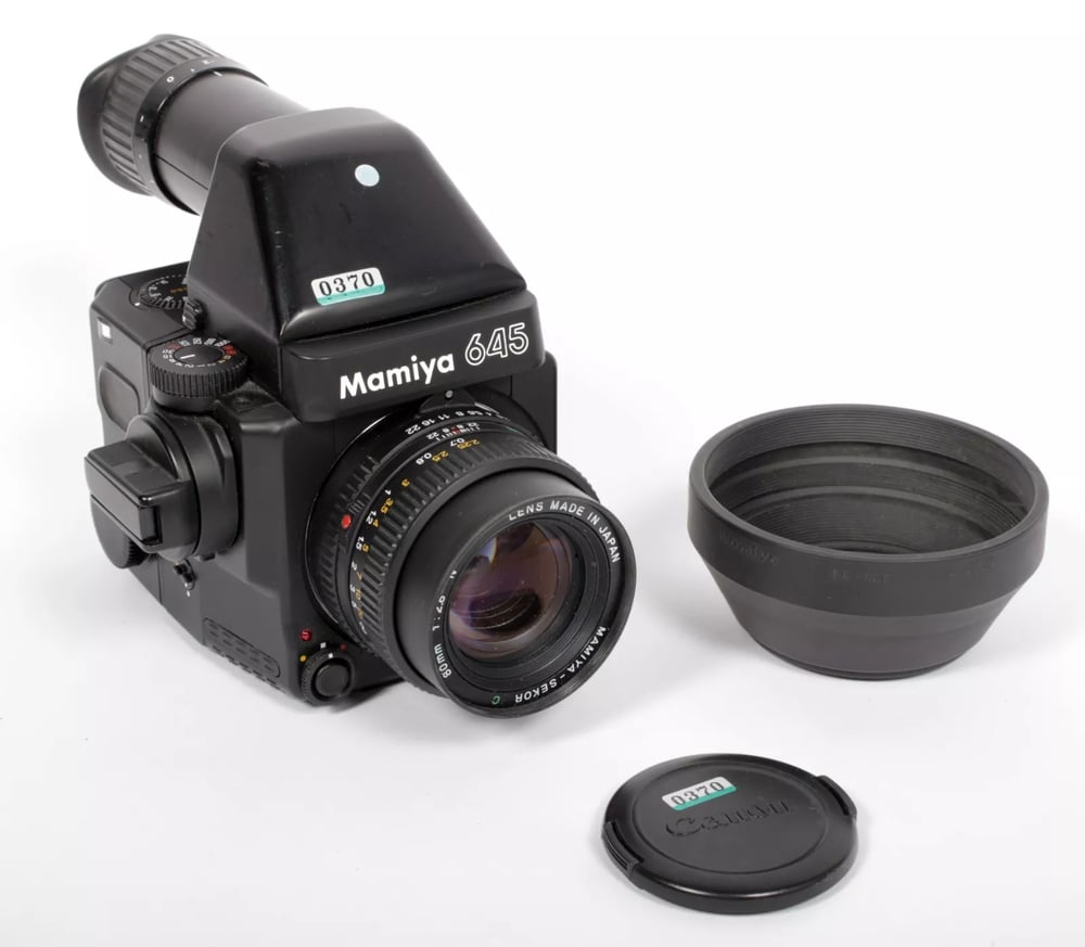 Image of Mamiya M645 Super 6X4.5 medium format camera w/ 80mm lens + metering prism #0370