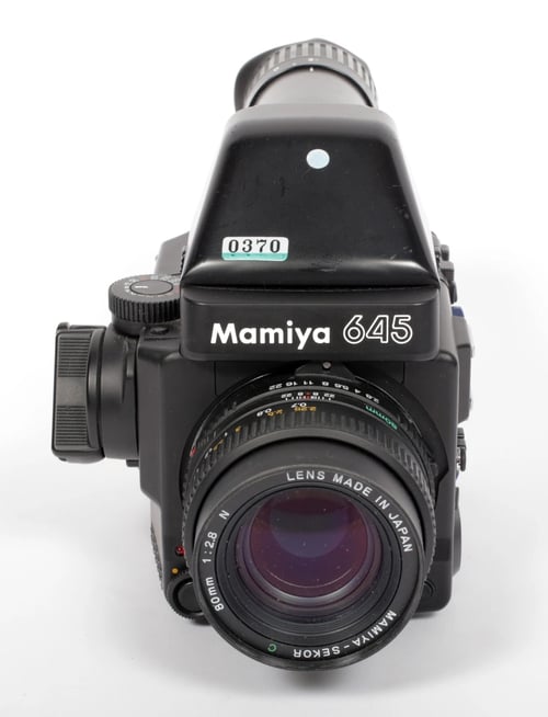 Image of Mamiya M645 Super 6X4.5 medium format camera w/ 80mm lens + metering prism #0370