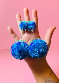 Image 5 of multi color double pom pom earrings