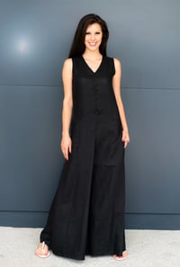 Image 1 of Jumpsuit Women, Linen Jumpsuit, Black Palazzo Jumpsuit, Linen Clothing, Wide Leg , Long Jumpsuit