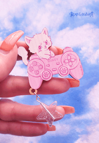 Image 2 of Gamer Kitten Brooch | Pastel Kawaii Original Art Pin
